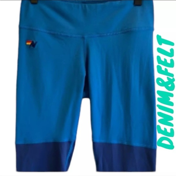 Aviator Nation Women's Sprinter Leggings Caribbean Poseidon Gold Colorblock 💛💙 - Picture 7 of 9